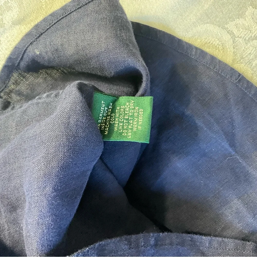 Lauren Ralph Lauren Shirt Womens 3X Navy Linen Button Front Roll Tab Tunic Top - Picture 6 of 6